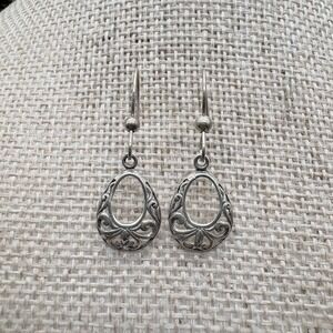 Sterling Silver Filigree Dangle Earrings .925 Ornate Teardrop 1.60g